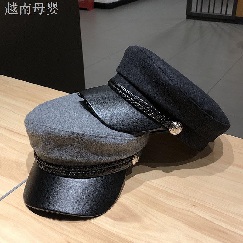 Mũ beret vải len phối da phẳng thời trang thu đông phong cách Hàn Quốc cho nữ