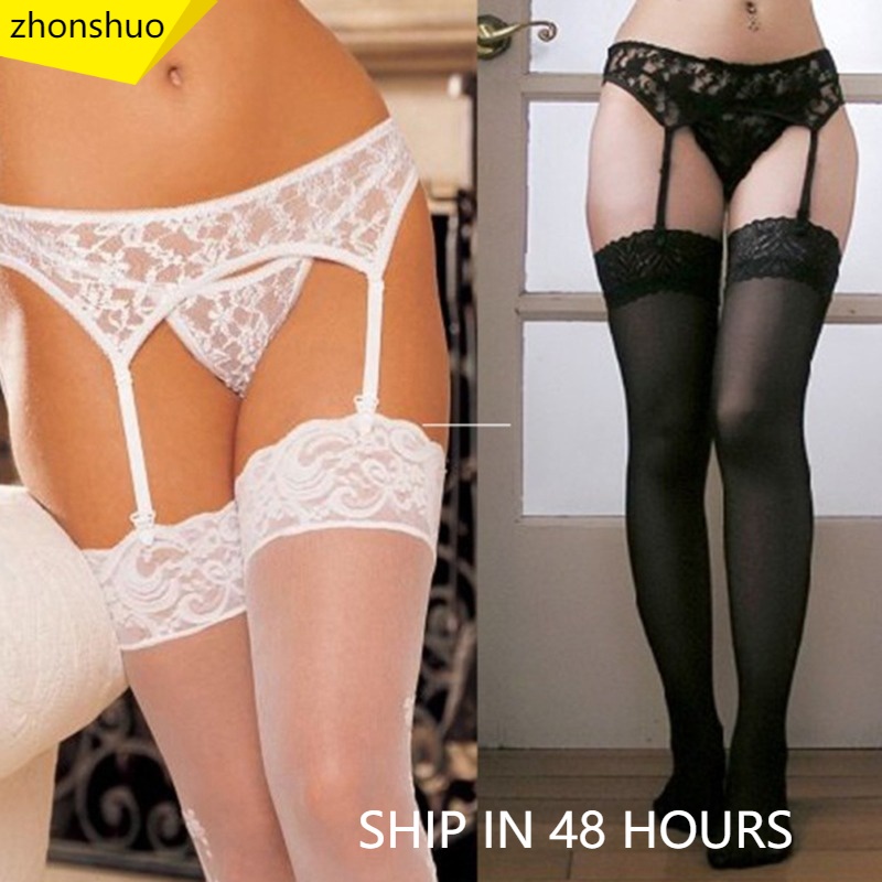 Set dây nịt bít tất và quần lót lọt khe phối ren quyến rũ tùy chọn màu sắc cho nữ