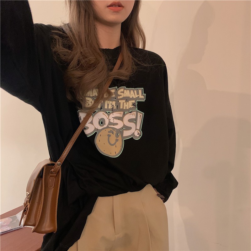 Áo thun nữ dài tay BOSS Unisex phong cách ulzzang Hàn Quốc thời trang
