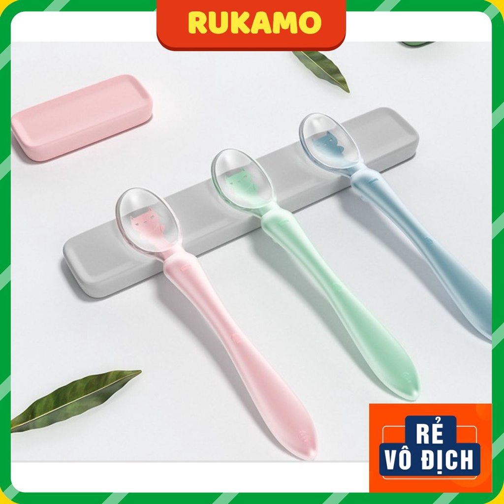 Thìa ăn dặm cho bé bằng Silicon cao cấp đón cháo đút bột an toàn RUKAMO TD05