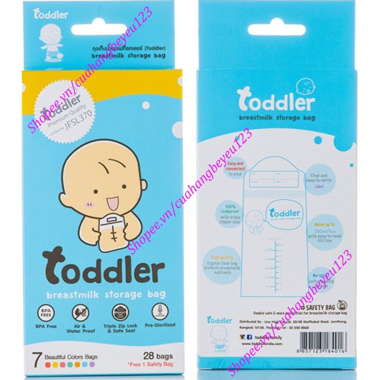 10 Túi / Hộp 49 túi trữ sữa Mẹ cao cấp 250ml không BPA, không mùi TODDLER (Sản xuất tại Thái Lan)