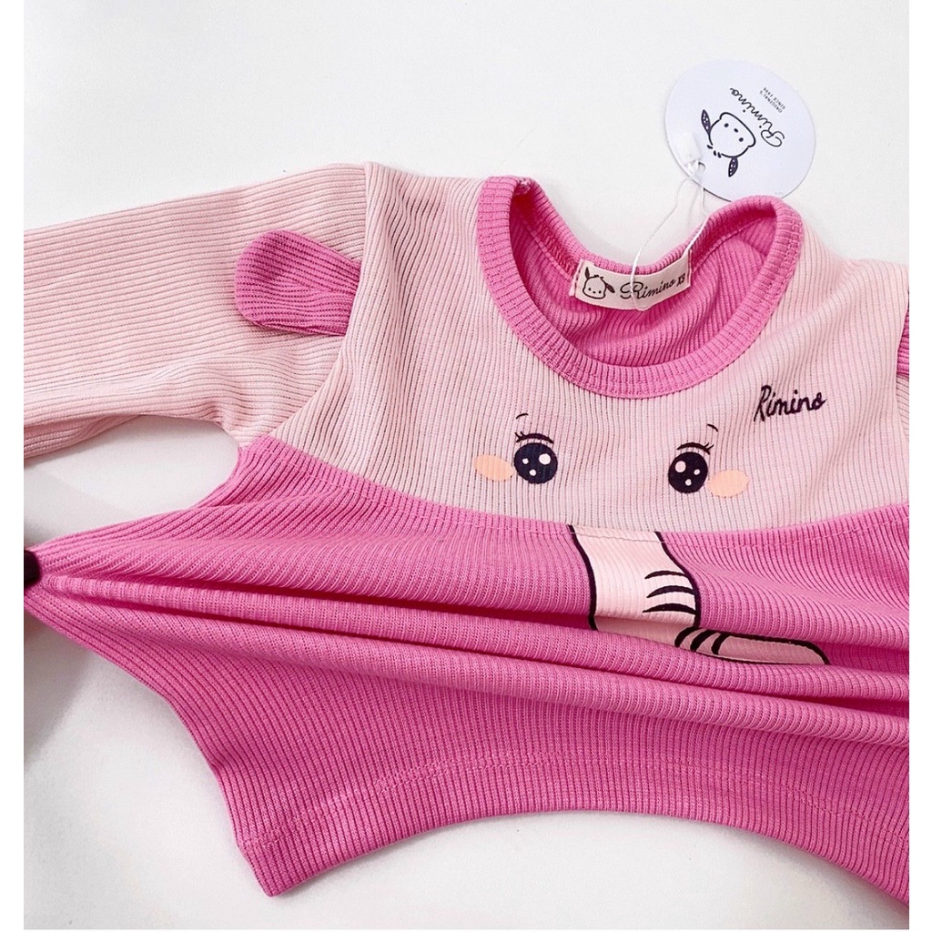 Bộ dài tay thun gân xuất hàn họa tiết voi dễ thương cho bé Rimino