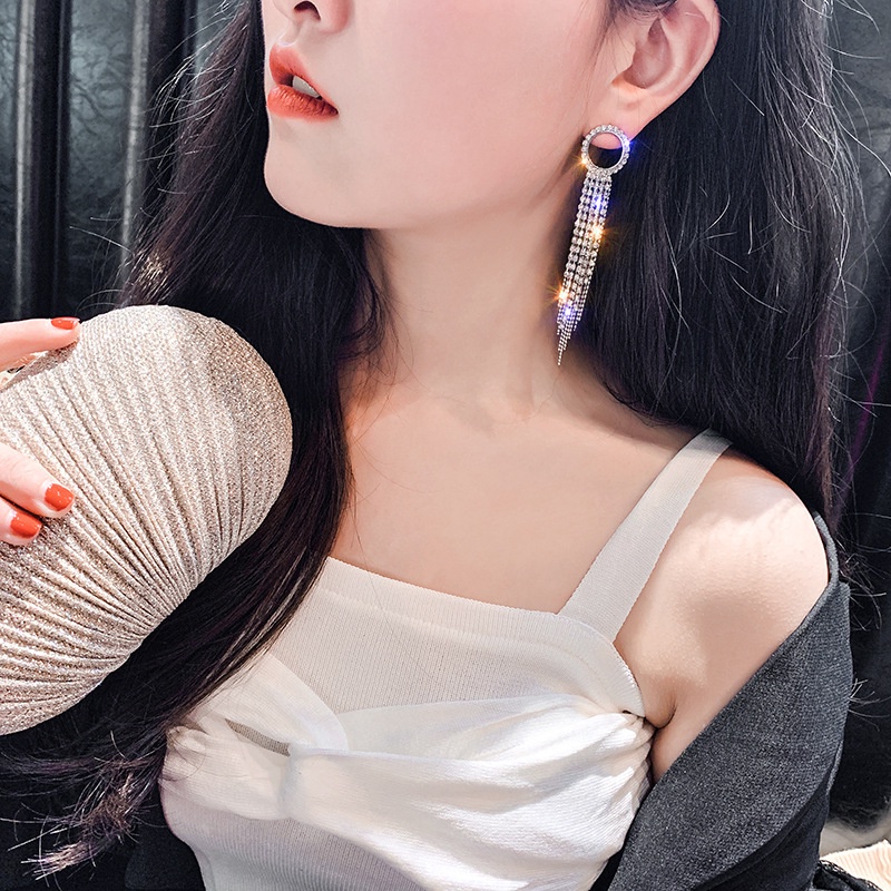 Đôi Khuyên Tai Dài Hình Tam Giác Đính Đá Thời Trang Cho Nữ