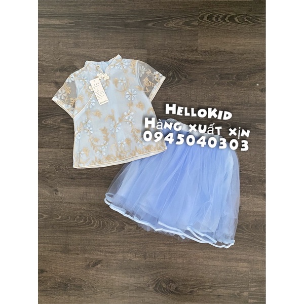 S06 - Bộ Set váy trung hoa thêu xanh