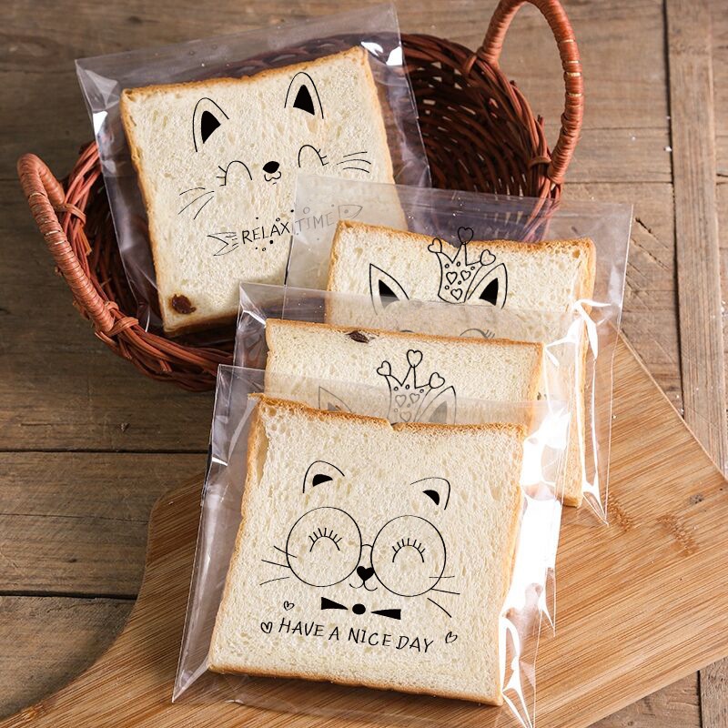 Túi Nilon Dán Miệng Đựng Bánh Mì Ngọt ~ Mèo Mắt Kính