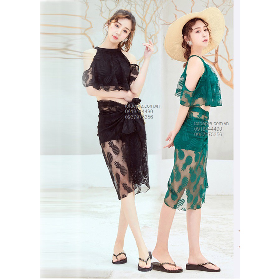 Bộ bơi 3 chiết tiết kèm choàng ren