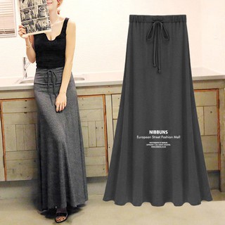 Chân váy dài Maxi, cạp thấp, cotton, Hàng order