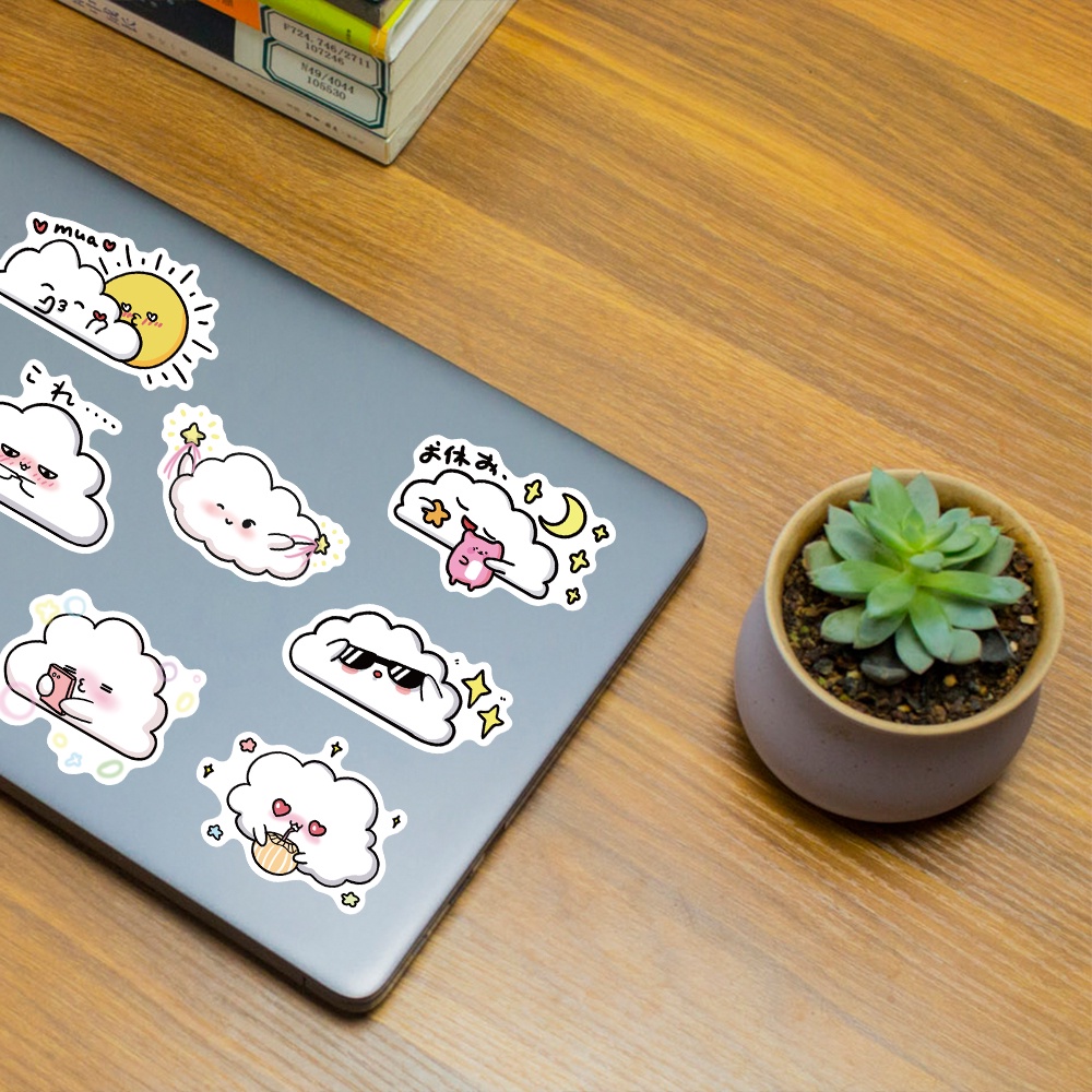 Bộ 50 Miếng Dán Chống Thấm Nước Hình Đám Mây Hoạt Hình Trang Trí Laptop Điện Thoại