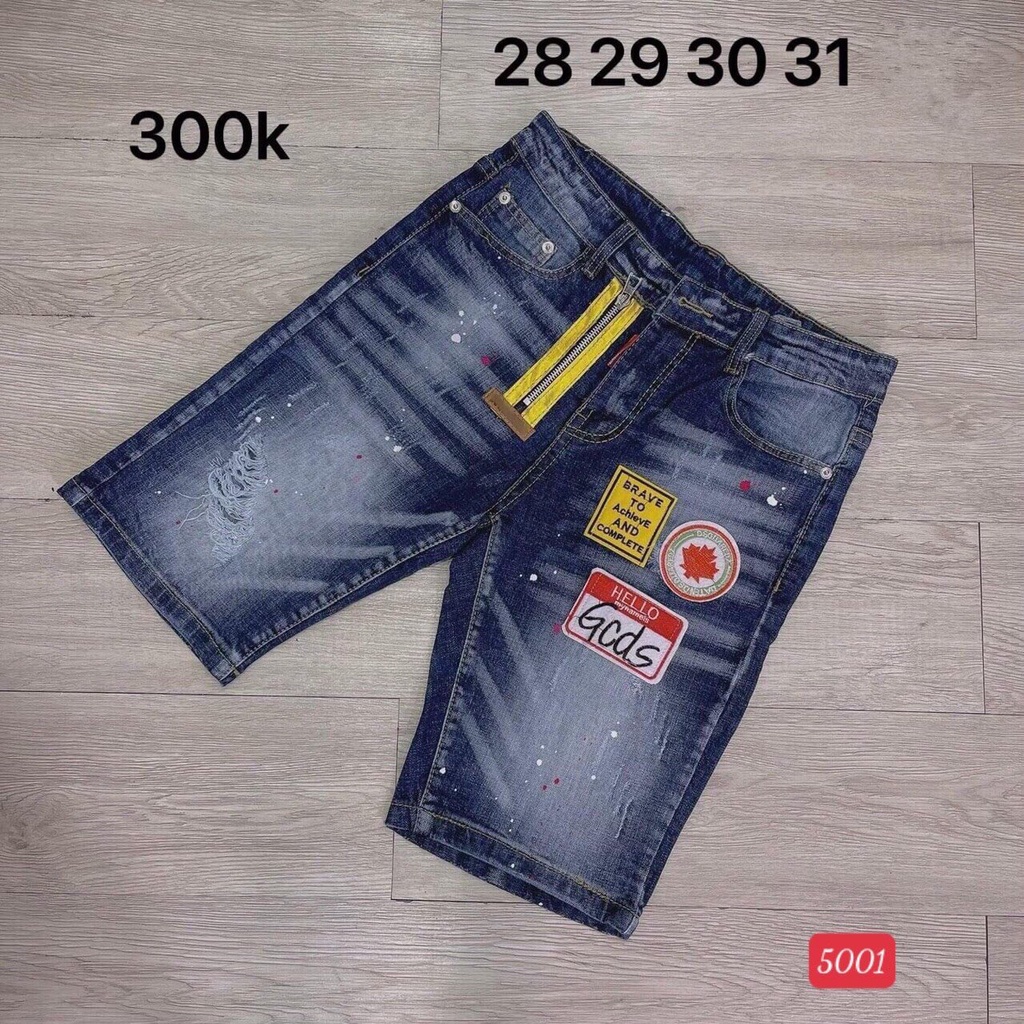 Quần short jean nam xanh logo phong cách cao cấp - chất liệu denim co dãn tốt (from chuẩn)Lady-Hn Store88 N10