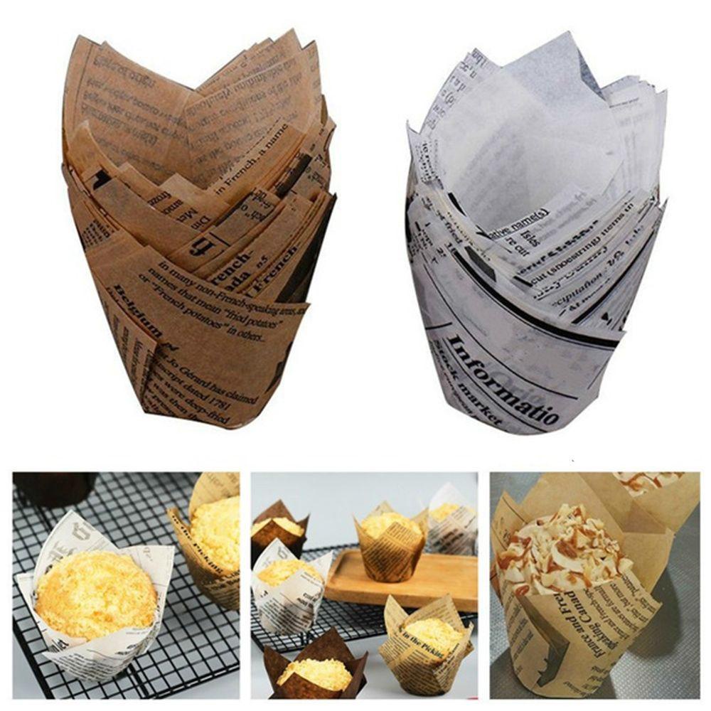 Bộ 50 Cốc Giấy Gói Bánh Cupcake Chống Mỡ Hình Tờ Báo