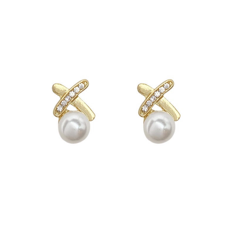 Khuyên tai ngọc chéo nhỏ xinh mạ 925 KA14