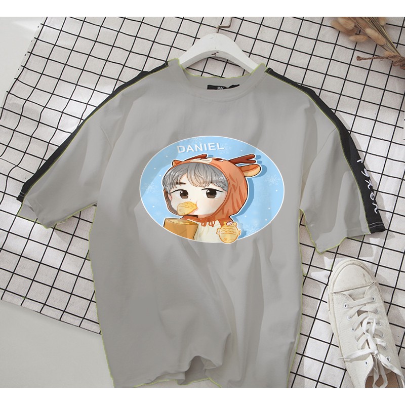 Áo thun Cotton Unisex - Fan Wanna One Hàn Quốc - K-Pop - Chibi - Kang Daniel ăn bánh cá