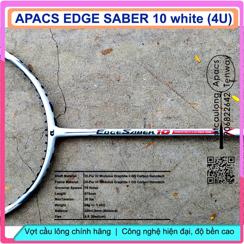 Vợt cầu lông Apacs Edge Saber 10 - 4U - sắc trắng bạch mã hoàng tử