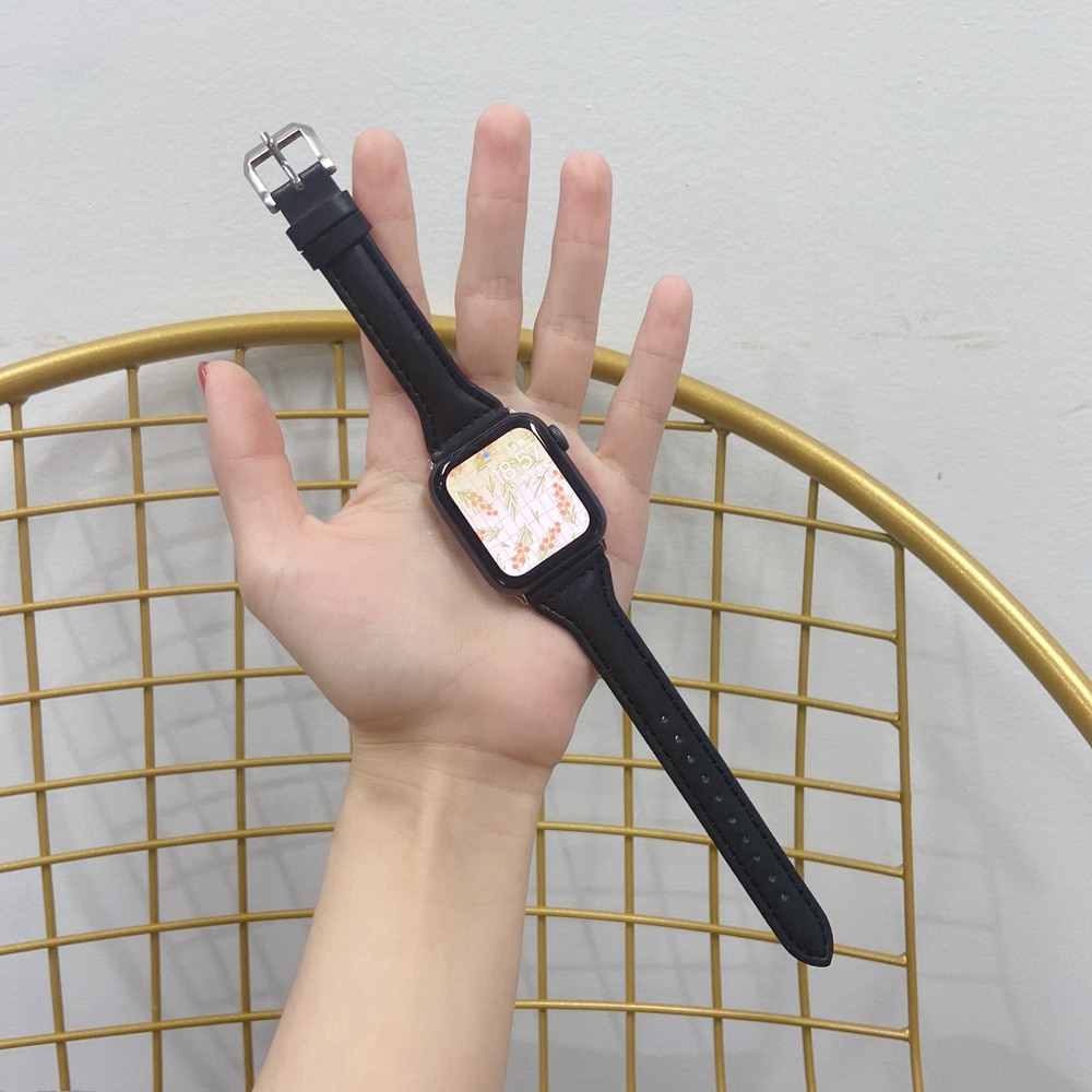 Dây đeo bằng da thật 38mm 42mm siêu mỏng thích hợp cho đồng hồ thông minh Apple Watch 40mm 44mm Se 6 5 4 3 2 1