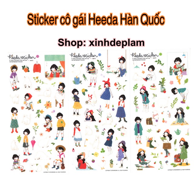 Sticker cô gái Heeda Hàn Quốc cho sổ planner nhật ký