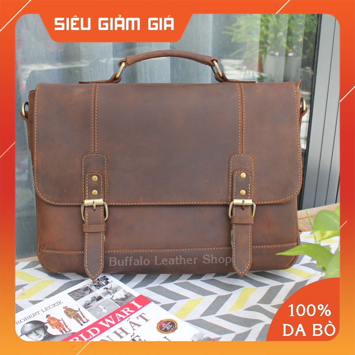 Cặp da công sở - Da bò thật - Da sáp ngựa điên Buffalo leather BF105 -Thời trang Nam