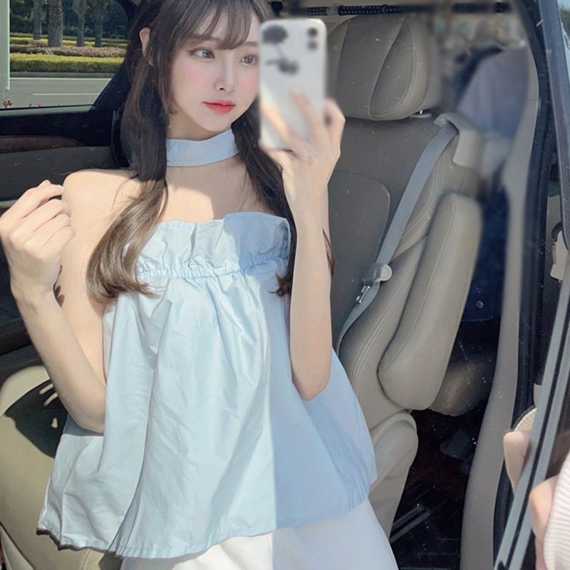 Áo không tay dáng rộng hở lưng màu sắc giản đơn năng động theo phong cách Hàn Quốc