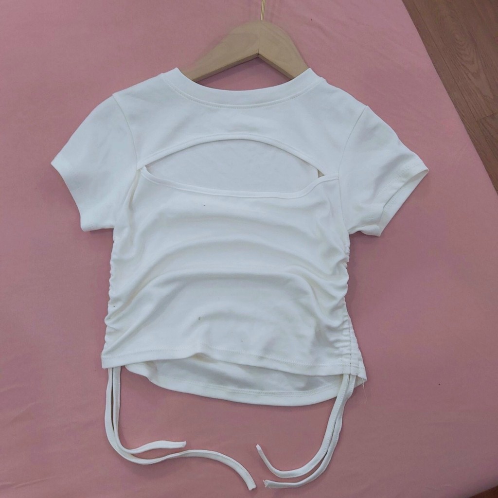 Áo thun croptop - áo croptop khoét ngực ôm body cao cấp chất cotton co giãn mát mịn rút dây sườn siêu sang chảnh CRT-004