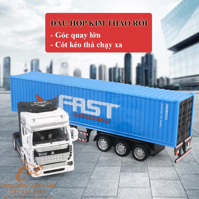 Mô hình xe đầu kèo container, xe đầu kèo tháo rời thùng, Hợp kim cao cấp, thùng xe mở được cánh