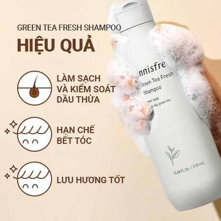 Dầu Gội Dành Cho Tóc Bết Dầu Innisfree Green Tea Fresh Shampoo 310 mL - Hoa Camellia Essential Shampoo 300 mL