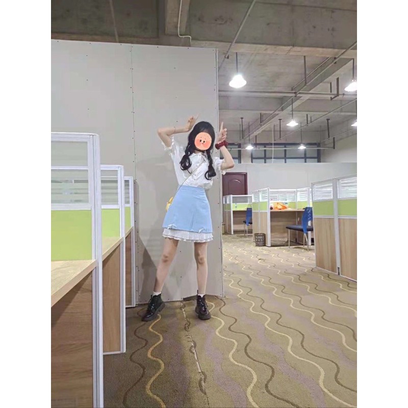 Set chân váy bèo nhún và somi tay bồng cổ sen bánh bèo dễ thương