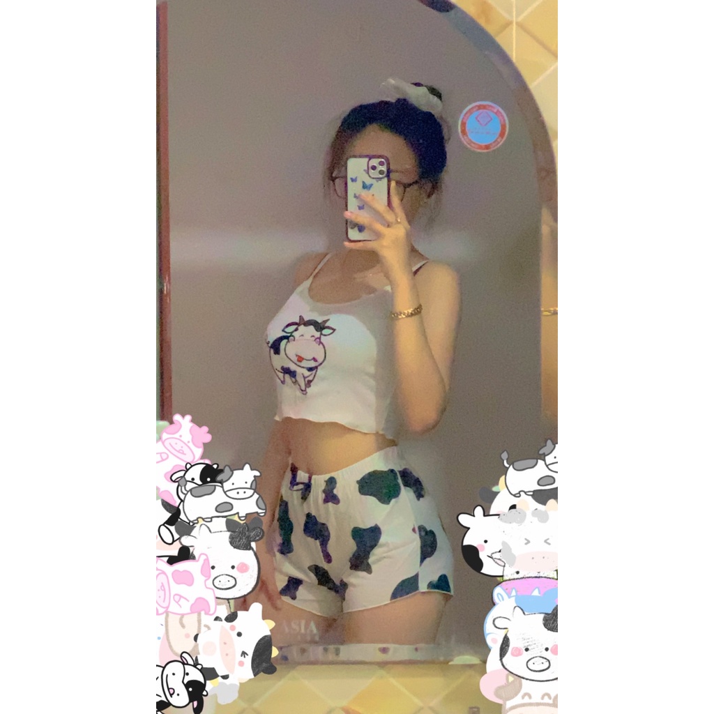 Đồ ngủ nữ 🌺FREE SHIP🌺Đồ ngủ sexy quần giả váy thêu bò sữa freesize <57kg - DCQ Sleepwear | BigBuy360 - bigbuy360.vn