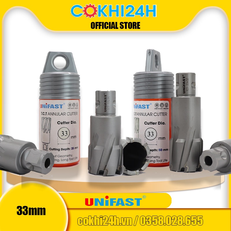 Mũi khoan từ rút lõi phi 33mm Unifast HSS 33x25 / TCT 33x35 / TCT 33x50