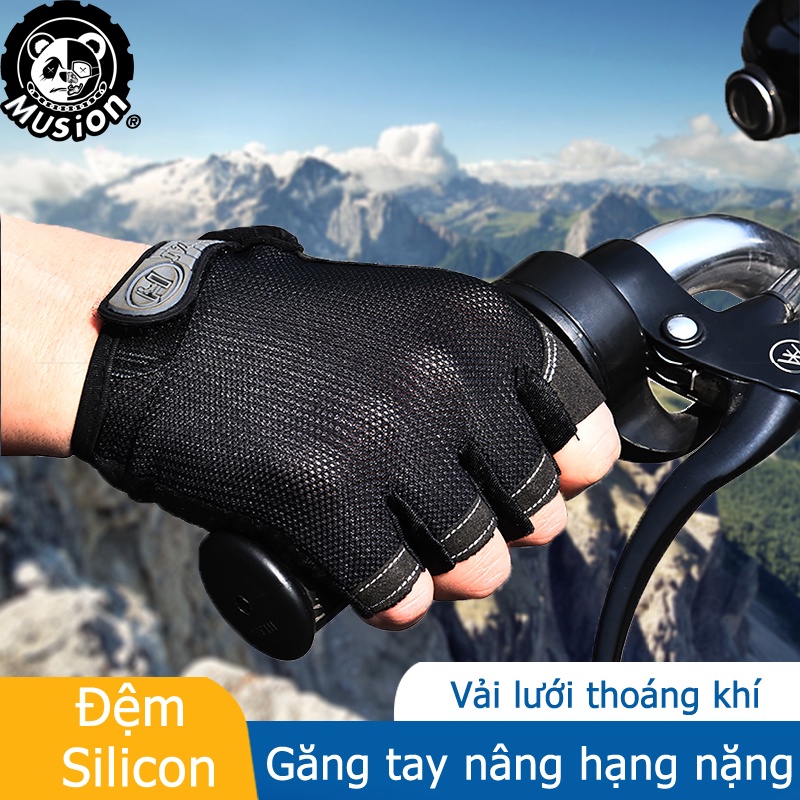 Găng tay thể thao hở ngón phối lưới thoáng khí