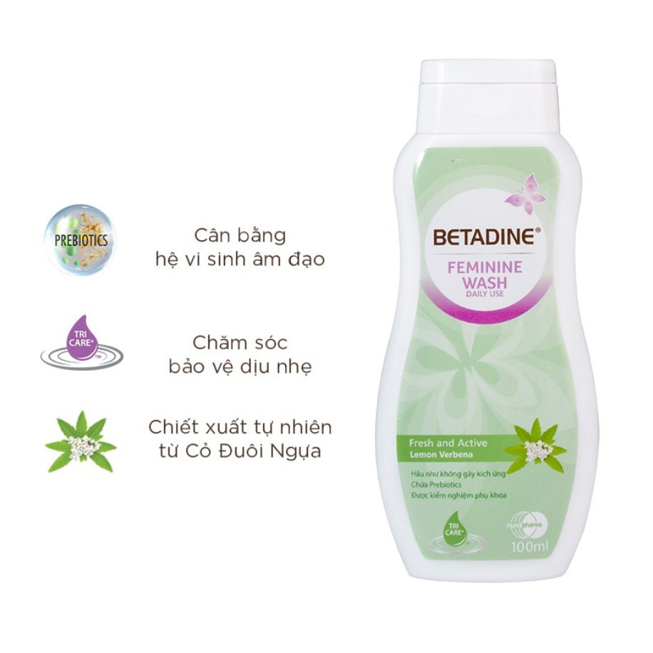 Dung Dịch Vệ Sinh Phụ Nữ Hàng Ngày BETADINE LEMON VERBENA Tươi Mát Năng Động (100ml)