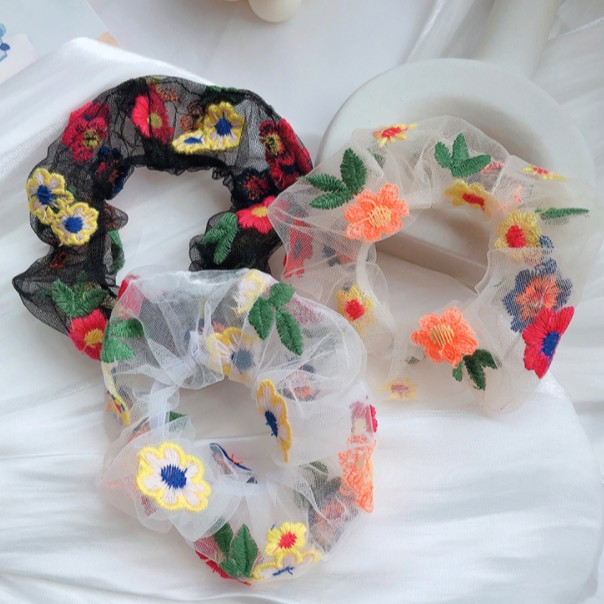 Dây Cột Tóc Lưới Vải Scrunchies Bông Hoa Nhiều Màu.