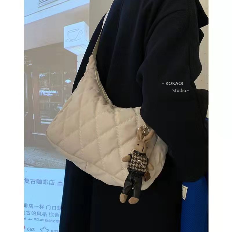 Túi Tote Đeo Chéo Vai Bằng Vải Nylon Thời Trang Hàn Quốc Mới 2022túi đeo chéo nữ màu đen  trần trám dáng tròn dây bản to màu trắng học sinh  túi canvas đeo chéo