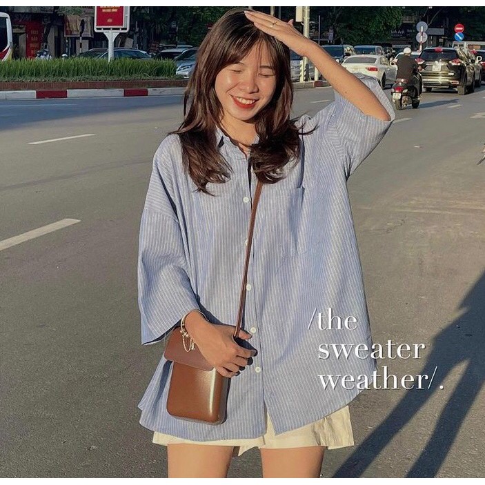 Áo sơ mi cộc tay form rộng kẻ sọc ulzzang