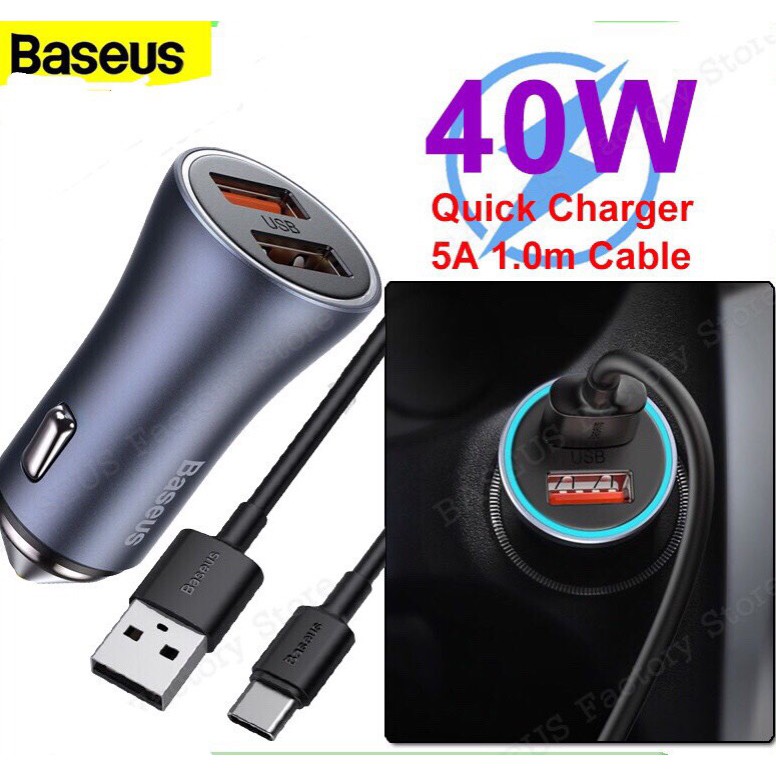 CHÍNH HÃNGBộ Tẩu củ Sạc nhanh 2 cổng USB Trên Xe Hơi ô tô 40w Baseus CCJD-A0G kèm dây type C QC3.0 Car Quick Charger