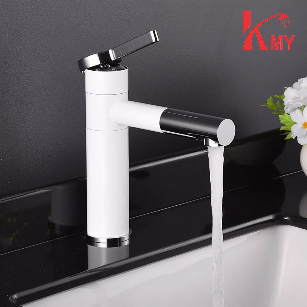 Vòi lavabo sơn tĩnh điện cao 20 cm, đầu vòi xoay 360 độ KMY
