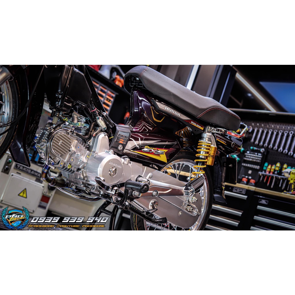 Tem Rời Dán Xe Dream Mẫu Ex5 Tím Vàng Cực Đẹp, Hàng 3 Lớp Chất Lượng Cao