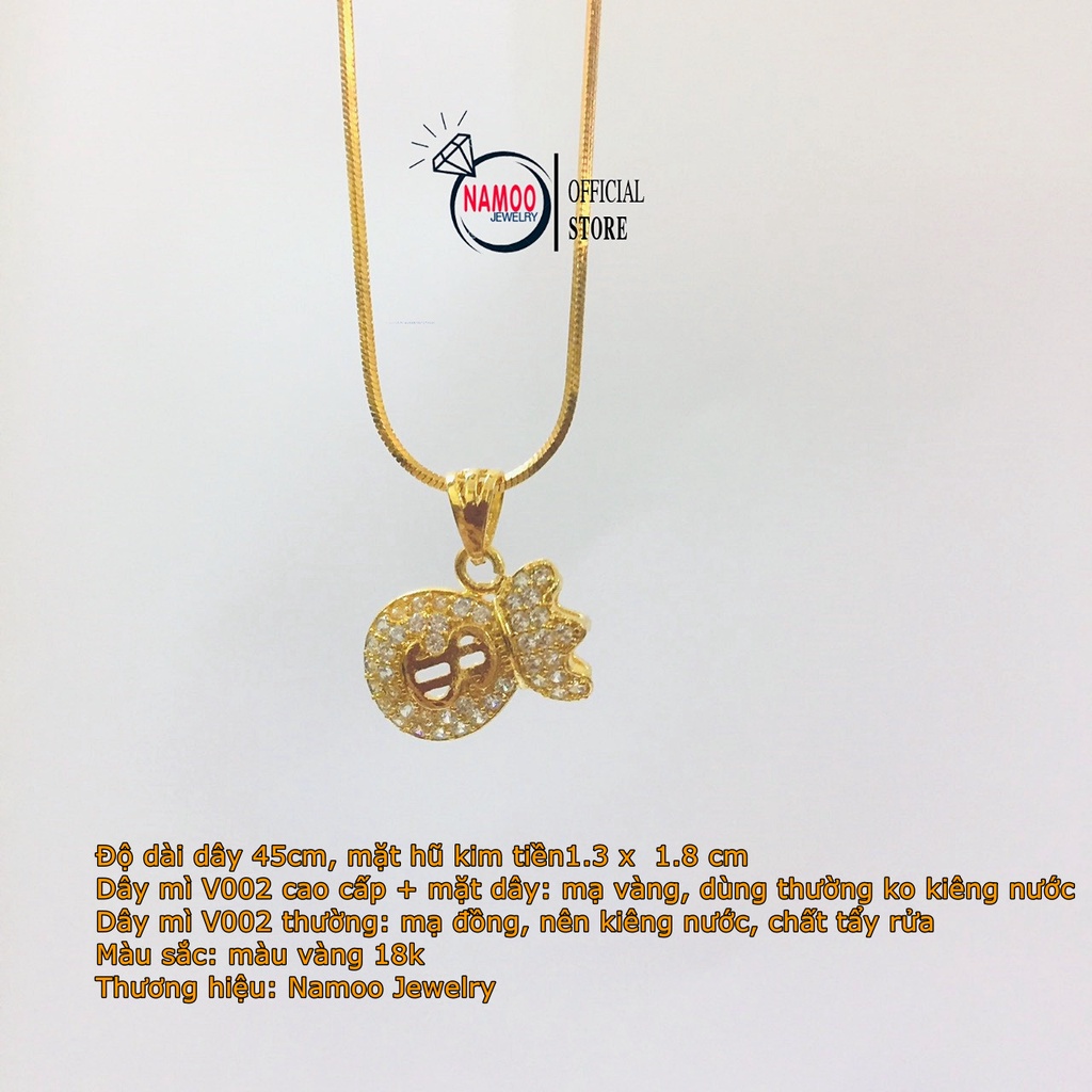 Dây Chuyền Mạ Vàng Nữ Nữ Mặt Hũ Lộc May Mắn V807 Kết Hợp Dây mì V002 Dài Dây 45cm Namoo Jewelry
