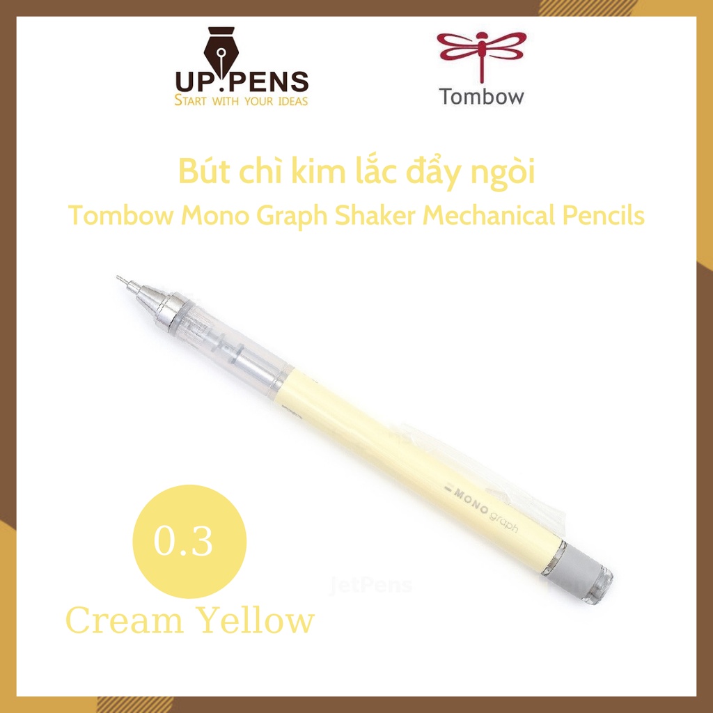 Bút chì bấm kim lắc đẩy ngòi Tombow Mono Graph Shaker Mechanical Pencil – 0.3mm – Vỏ vàng pastel (Cream Yellow)