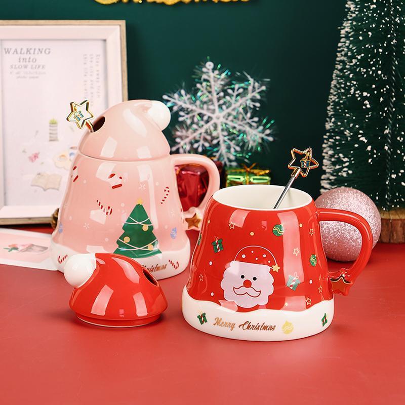 Cốc uống nước Starbucks bằng sứ có nắp đậy và muỗng họa tiết giáng sinh dễ thương dành cho nữ