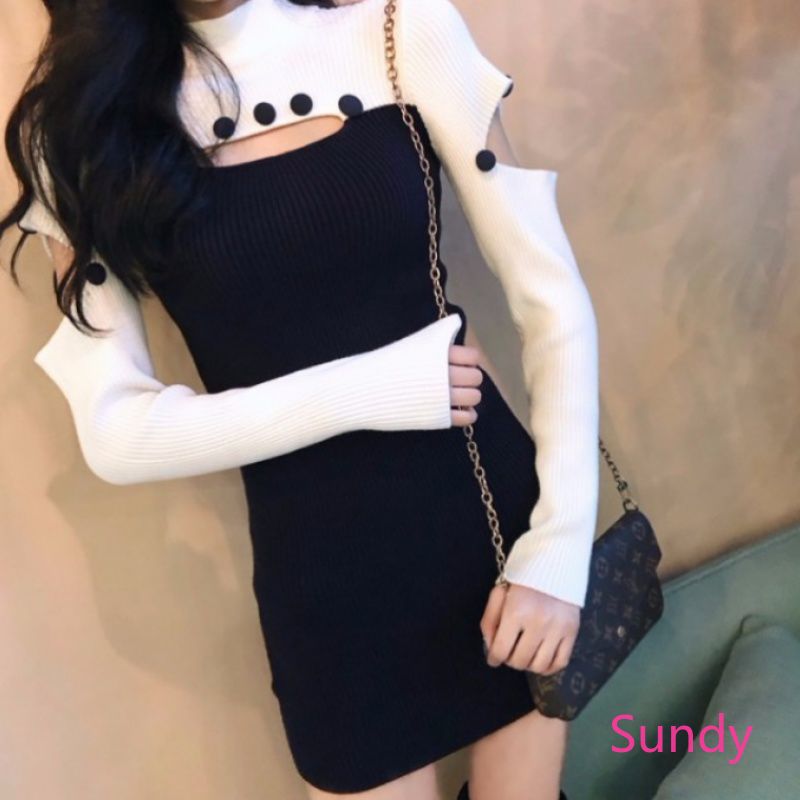 Đầm dệt kim tay ngắn phong cách quyến rũ và trẻ trung cho phái nữ