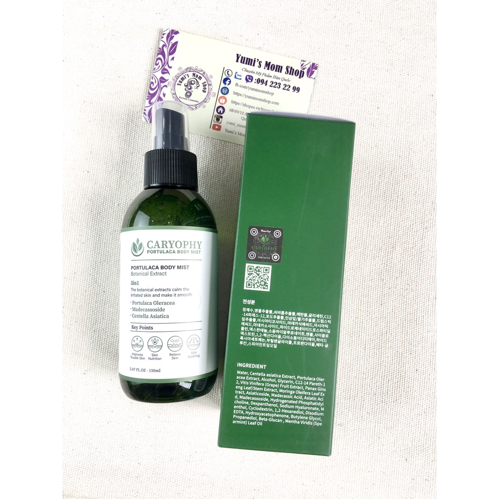 Xịt mụn lưng CARYOPHY PORTULACA BODY MIST giảm mụn và thâm 150ML