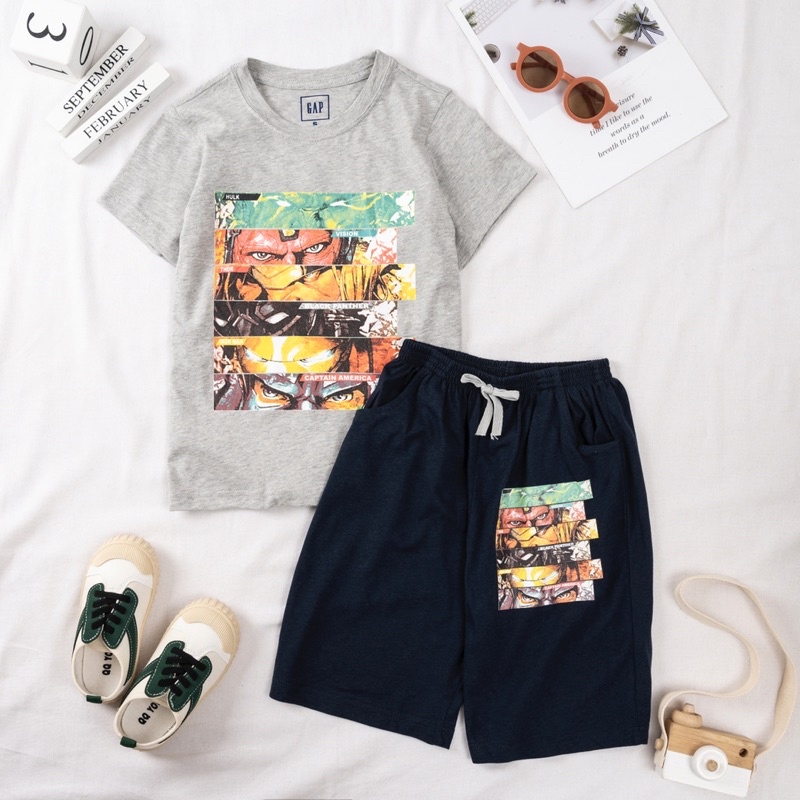 Bộ cotton hè bé trai Janeshop, Set quần áo cộc tay size đại bé trai 20-55kg