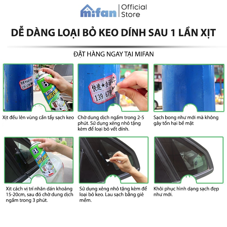 Bình Xịt Tẩy Keo Băng Dính BOTNY Sticker Remover - Làm sạch vết băng dính keo dán mọi bề mặt - MIFAN HÀNG CHÍNH HÃNG