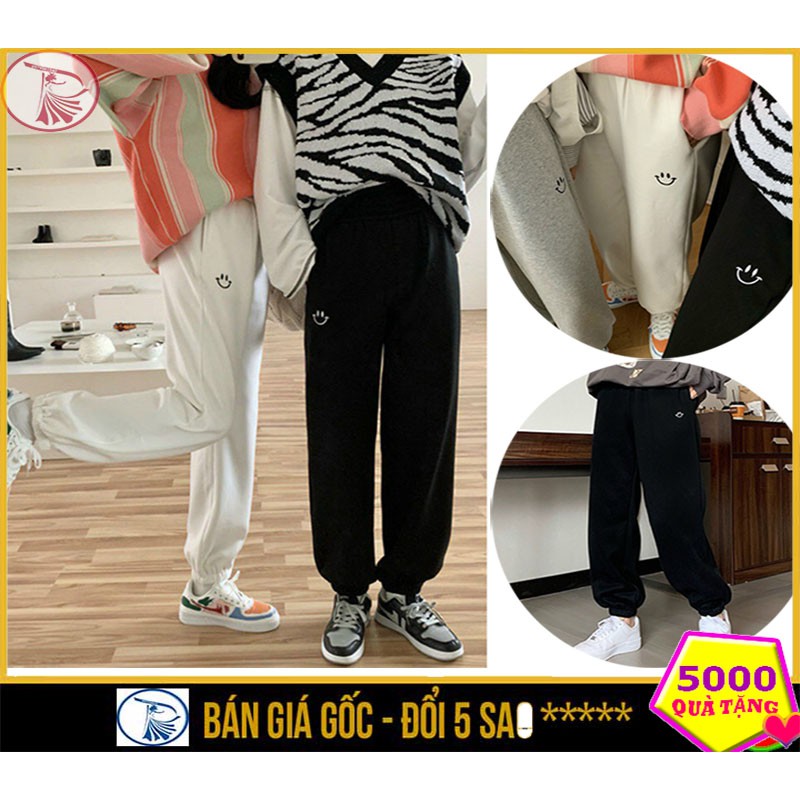 [XẢ KHO - GIÁ SỐC] Quần Nữ 𝑭𝑹𝑬𝑬𝑺𝑯𝑰𝑷Quần Jogger Nỉ Thêu hình mặt cười/Quần jogger nam nữ thun da cá