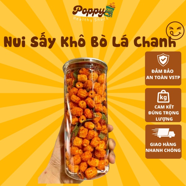 Nui sấy khô bò lá chanh POPPY, đồ ăn vặt ngon, hũ pet 300g ngon, ăn vặt sài gòn rẻ