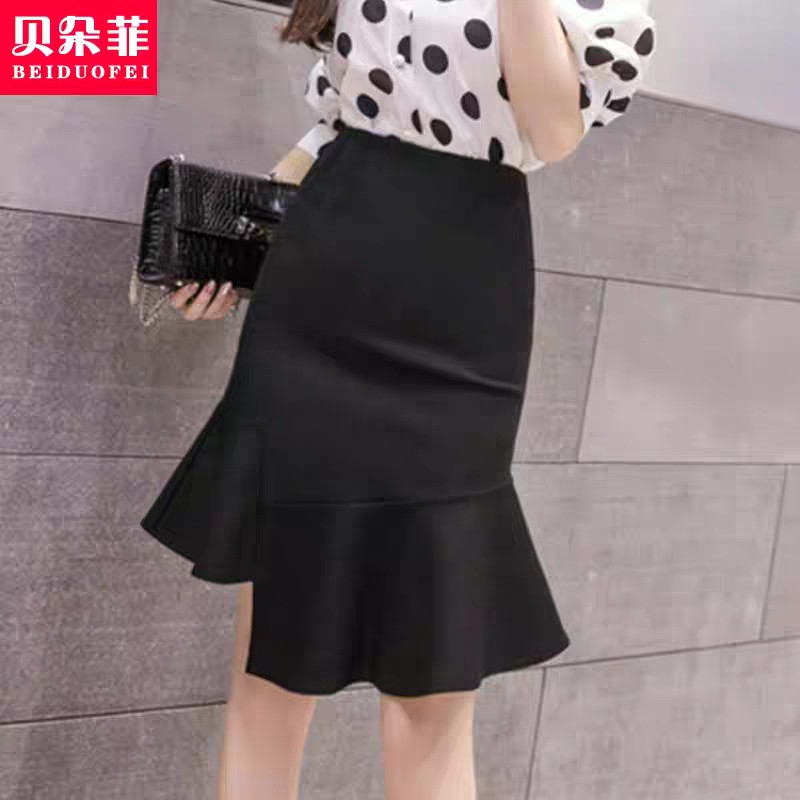 chân váy chữ A phối cá lệch thân dài 65c