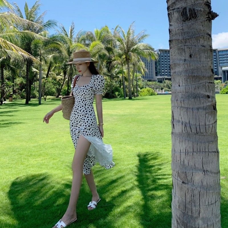 HIIXIIVI Đầm Tay Ngắn Dáng Ôm Phong Cách Hàn Quốc Thời Trang Mùa Hè Cho Nữ 2021