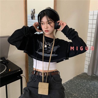Áo Croptop Tay Dài Hoạ Tiết In Thiết Kế Dáng Rộng Thoải Mái