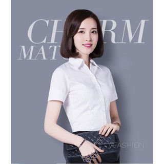 Áo sơ mi nữ công sở xuất dư tay ngắn màu trắng dáng suông