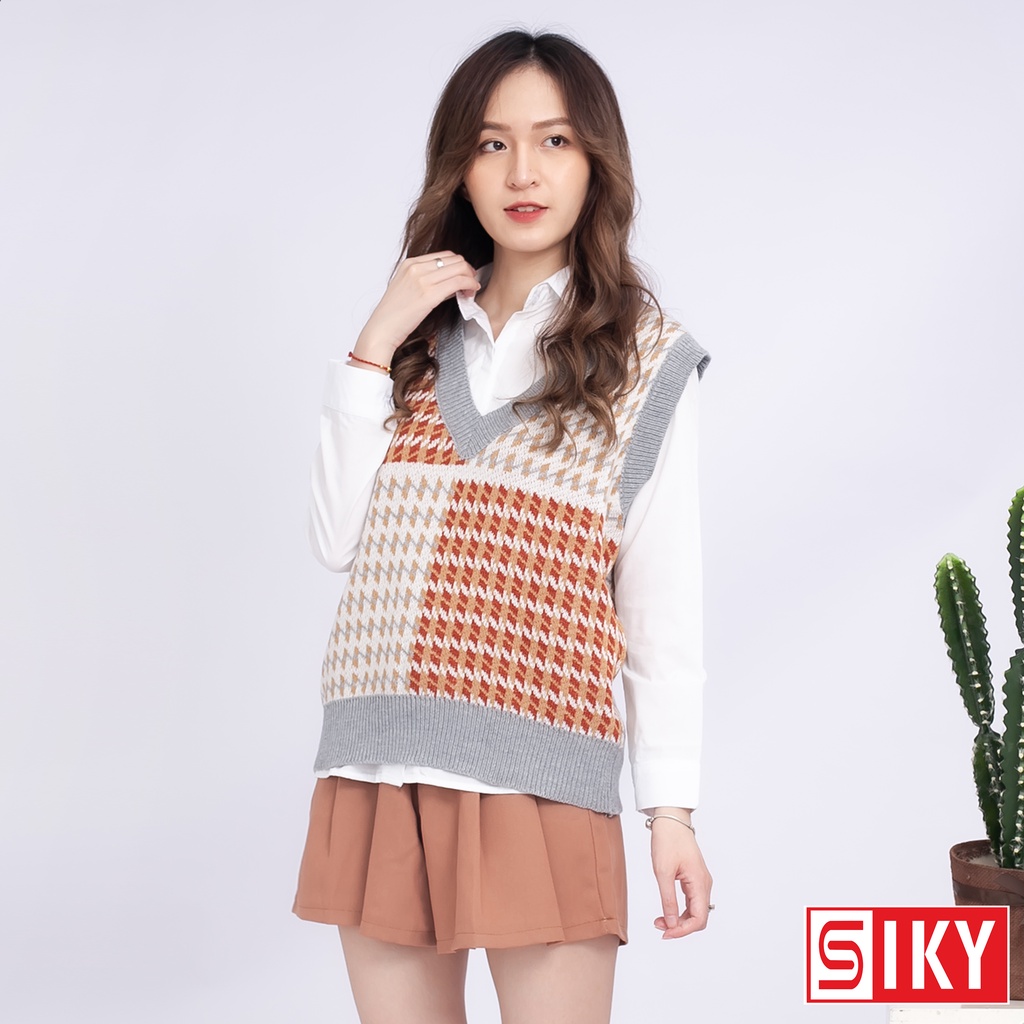 Áo gile len nữ chất dày dặn họa tiết ziczac phong cách Hàn Quốc siêu xinh - Len01