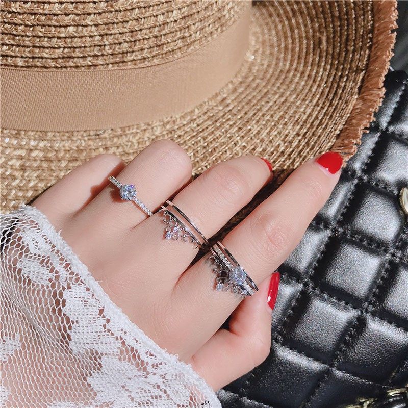 Nhẫn vương miện nữ hoàng khảm kim cương sang trọng phong cách Nhật Bản Hàn Quốc cao cấp cho nữ nhẫn ngón trỏ